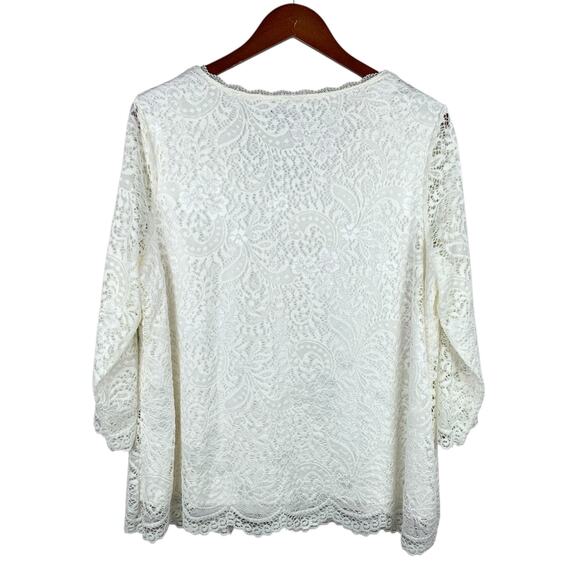 New Roz & Ali Blouse Cream Lace Overlay 3/4 Sleeve Women's 1X - Picture 6 of 6